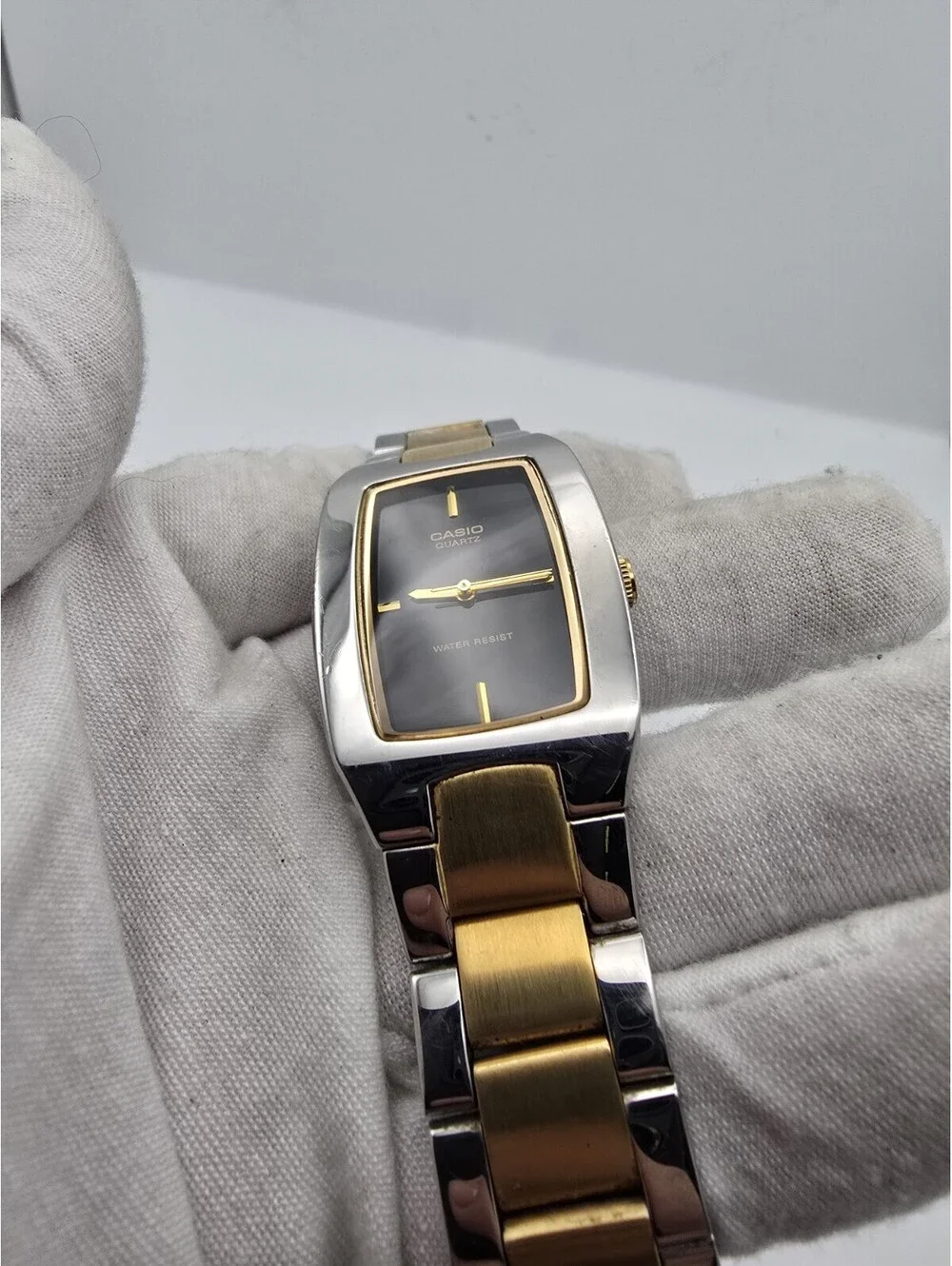 Casio Tank MTP-1165 Watch New Battery Clean Condition Beautiful Dial Two Tone